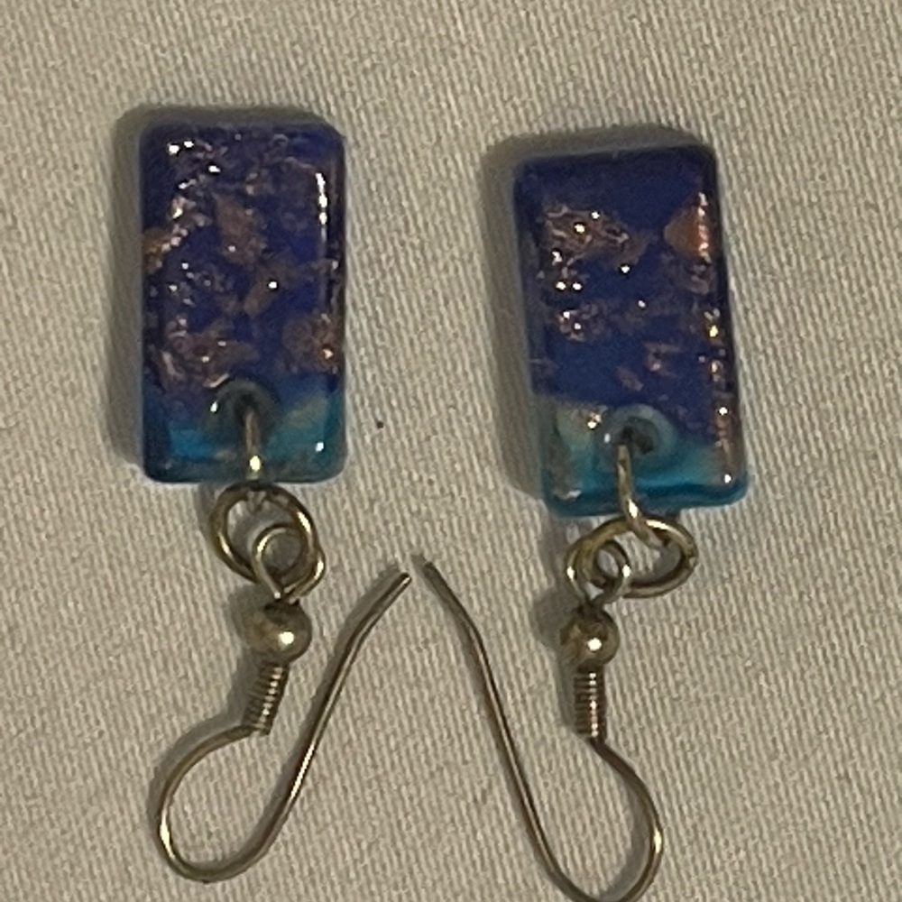 Blue Rectangular‎ Dangle Earrings - Picture 2 of 2